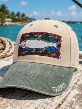 Flying Fisherman Tarpon Embroidered Fishing Hat Cap NWT